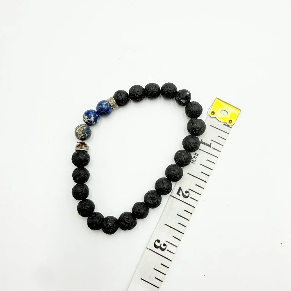Blue Aqua Terra Jasper Black Lava Black and Blue Beaded Bracelet - Picture 10 of 10
